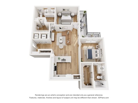Floor plan for 2 beds, 2 baths, 1179 sqft